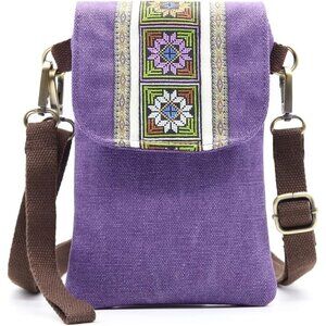 Women's Purple Vintage Embroidered Cute Mini Cross Body Bag Small Handbags